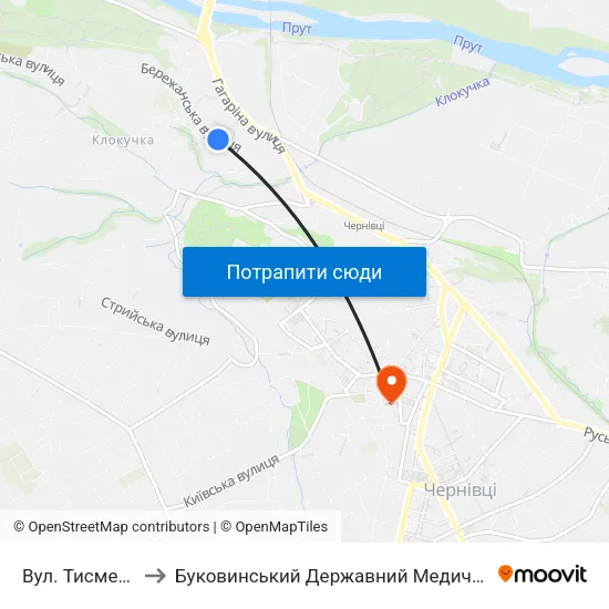 Вул. Тисменицька to Буковинський Державний Медичний Університет map