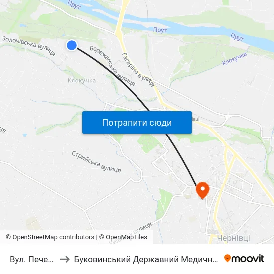 Вул. Печенізька to Буковинський Державний Медичний Університет map