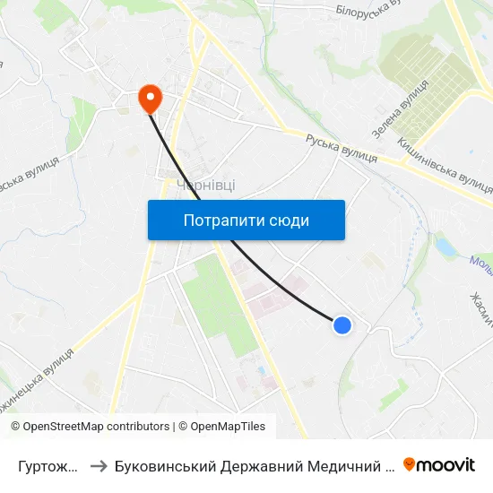 Гуртожиток to Буковинський Державний Медичний Університет map