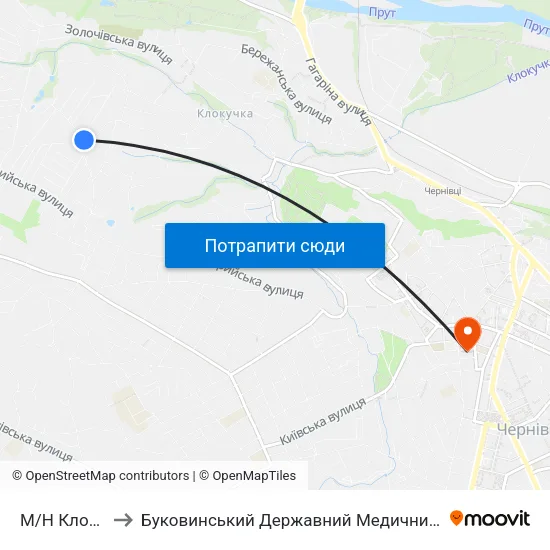 М/Н Клокучка to Буковинський Державний Медичний Університет map