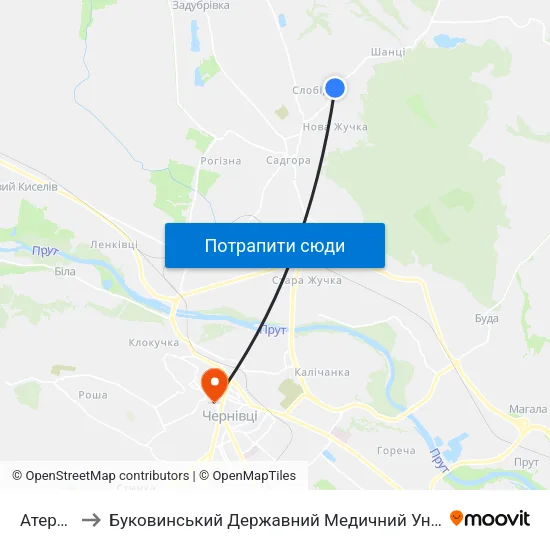 Атерлея to Буковинський Державний Медичний Університет map