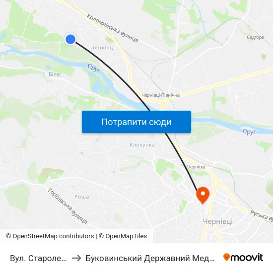 Вул. Староленківська to Буковинський Державний Медичний Університет map