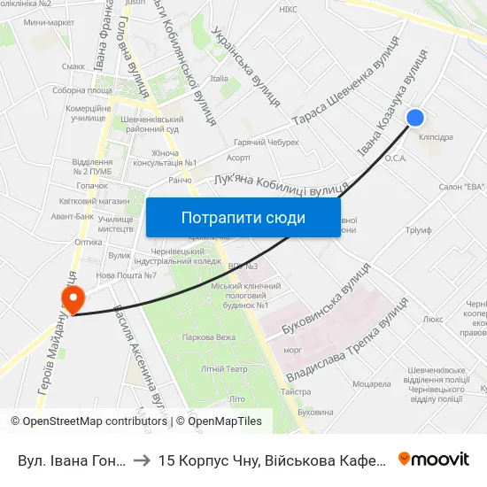 Вул. Івана Гонти to 15 Корпус Чну, Військова Кафедра map