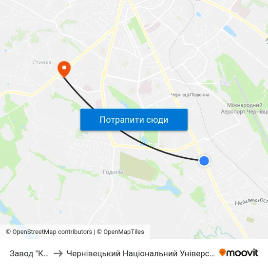 Завод "Кварц" to Чернівецький Національний Університет, Корпус №9 map