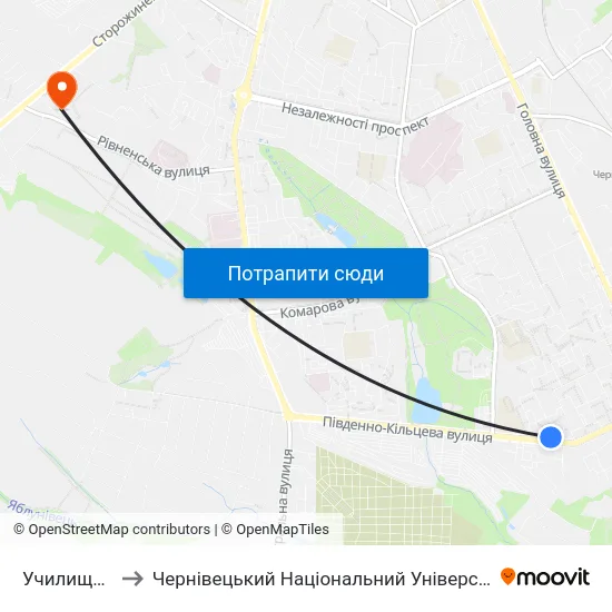 Училище №15 to Чернівецький Національний Університет, Корпус №9 map