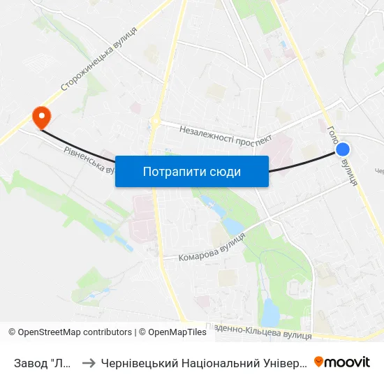 Завод "Легмаш" to Чернівецький Національний Університет, Корпус №9 map