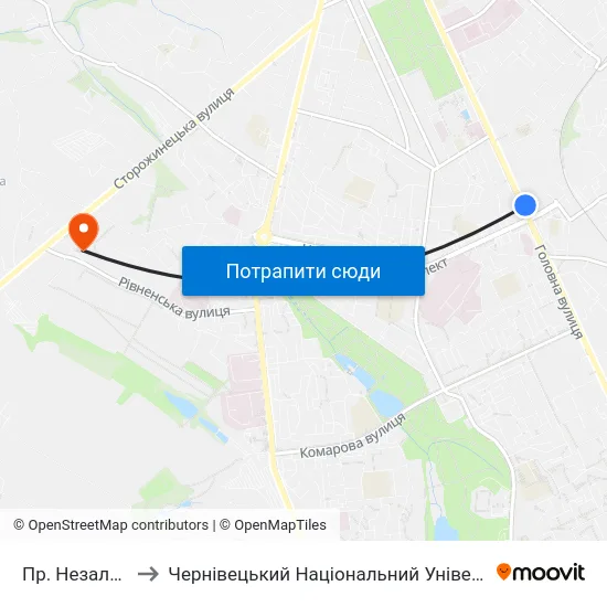 Пр. Незалежності to Чернівецький Національний Університет, Корпус №9 map