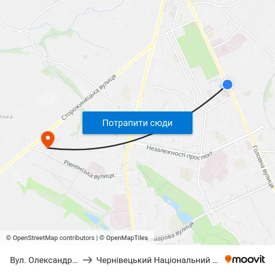 Вул. Олександра Щербанюка to Чернівецький Національний Університет, Корпус №9 map