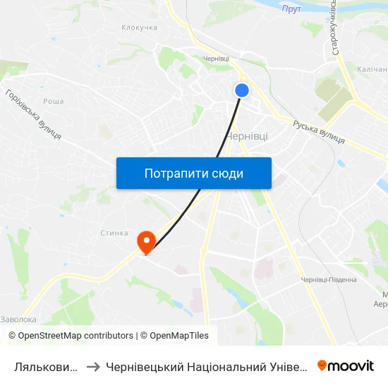 Ляльковий Театр to Чернівецький Національний Університет, Корпус №9 map