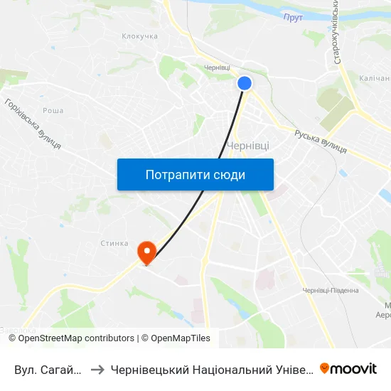 Вул. Сагайдачного to Чернівецький Національний Університет, Корпус №9 map