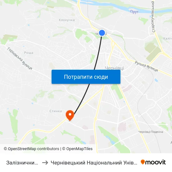 Залізничний Вокзал to Чернівецький Національний Університет, Корпус №9 map