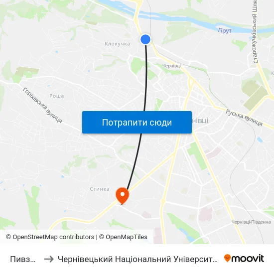 Пивзавод to Чернівецький Національний Університет, Корпус №9 map