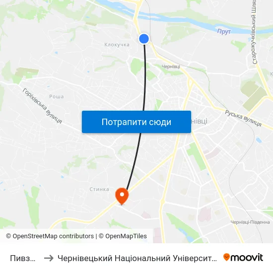 Пивзавод to Чернівецький Національний Університет, Корпус №9 map