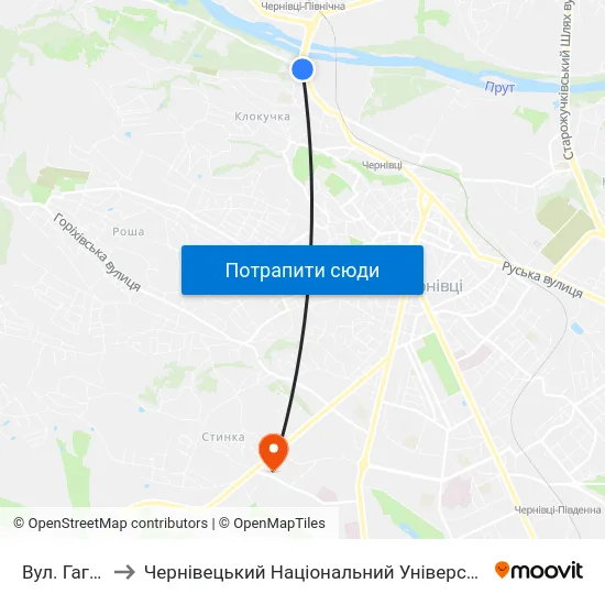 Вул. Гагаріна to Чернівецький Національний Університет, Корпус №9 map