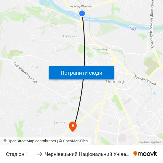 Стадіон "Мальва" to Чернівецький Національний Університет, Корпус №9 map