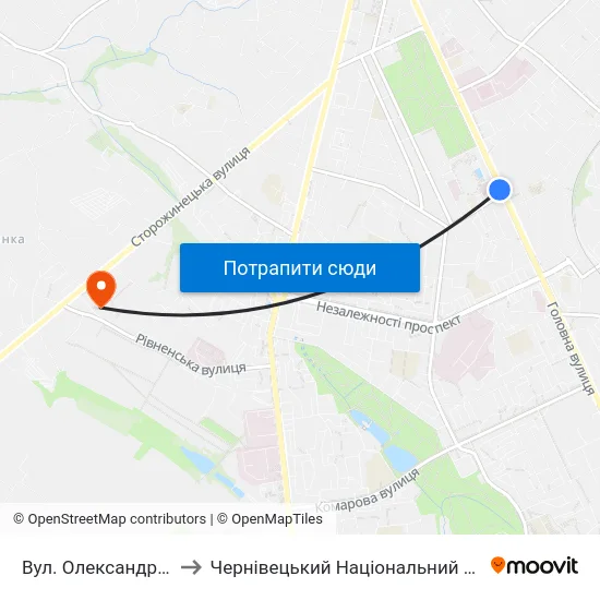 Вул. Олександра Щербанюка to Чернівецький Національний Університет, Корпус №9 map