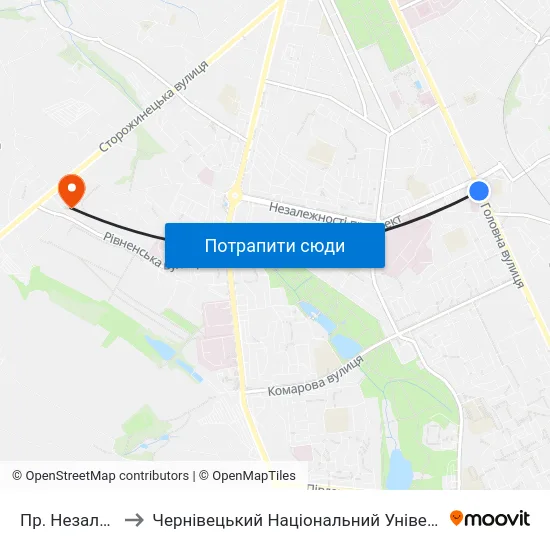 Пр. Незалежності to Чернівецький Національний Університет, Корпус №9 map