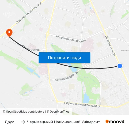 Друкарня to Чернівецький Національний Університет, Корпус №9 map