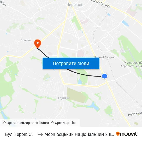 Бул. Героїв Сталінграда to Чернівецький Національний Університет, Корпус №9 map