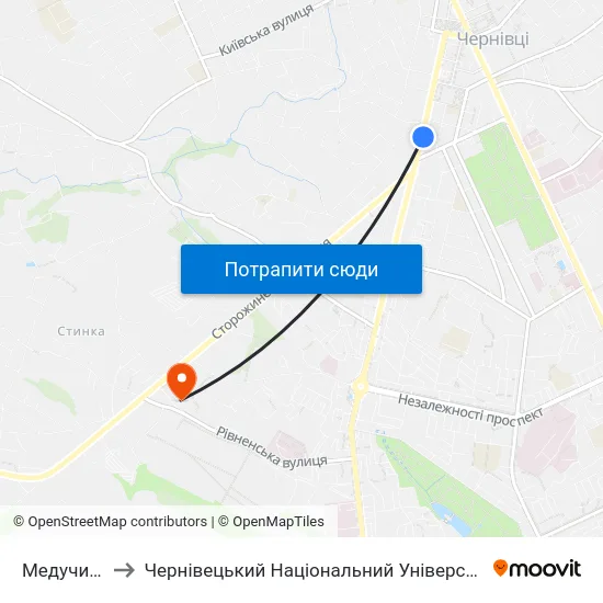 Медучилище to Чернівецький Національний Університет, Корпус №9 map