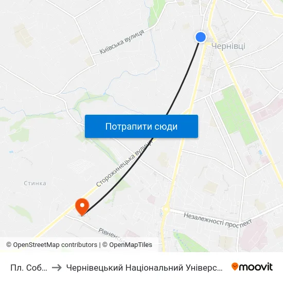 Пл. Соборна to Чернівецький Національний Університет, Корпус №9 map