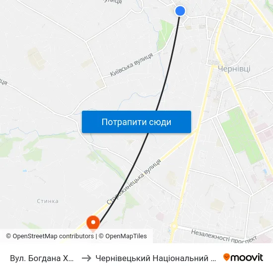 Вул. Богдана Хмельницького to Чернівецький Національний Університет, Корпус №9 map