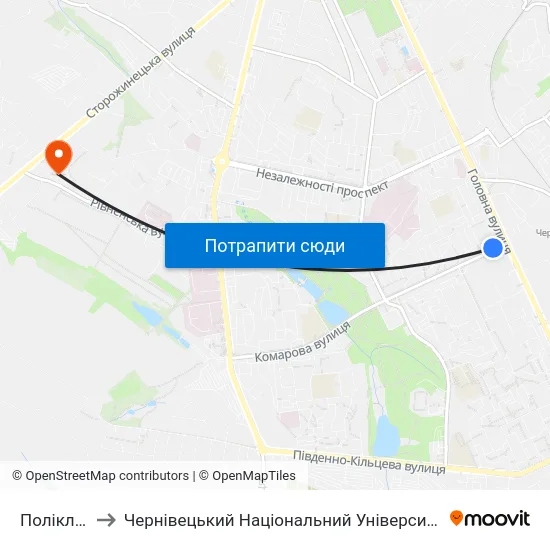 Поліклініка to Чернівецький Національний Університет, Корпус №9 map