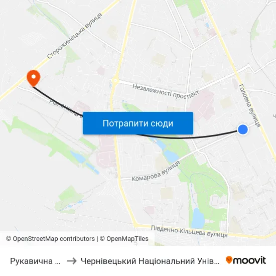 Рукавична Фабрика to Чернівецький Національний Університет, Корпус №9 map