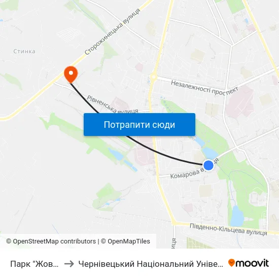 Парк "Жовтневий" to Чернівецький Національний Університет, Корпус №9 map