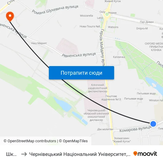 Школа to Чернівецький Національний Університет, Корпус №9 map