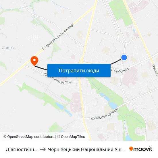 Діагностичний Центр to Чернівецький Національний Університет, Корпус №9 map