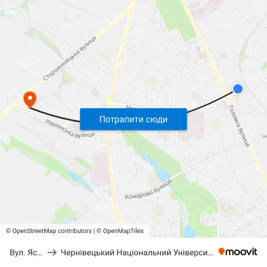 Вул. Ясська to Чернівецький Національний Університет, Корпус №9 map