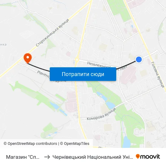 Магазин "Спорттовари" to Чернівецький Національний Університет, Корпус №9 map