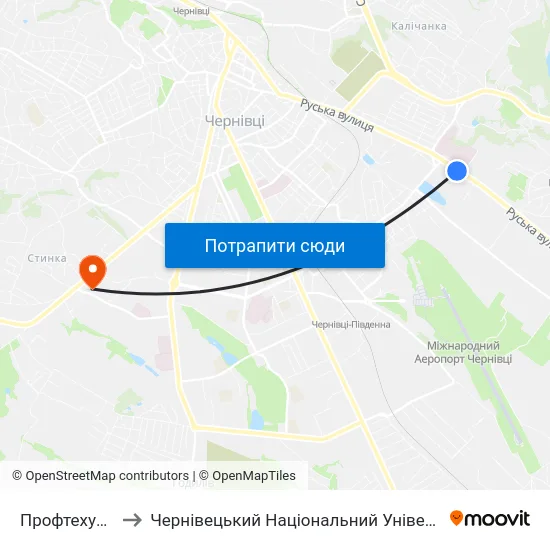 Профтехучилище to Чернівецький Національний Університет, Корпус №9 map