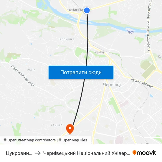 Цукровий Завод to Чернівецький Національний Університет, Корпус №9 map