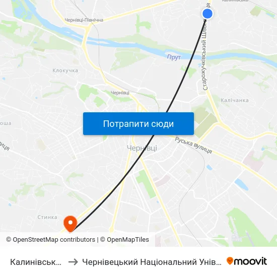 Калинівський Ринок to Чернівецький Національний Університет, Корпус №9 map