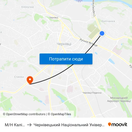 М/Н Калічанка to Чернівецький Національний Університет, Корпус №9 map