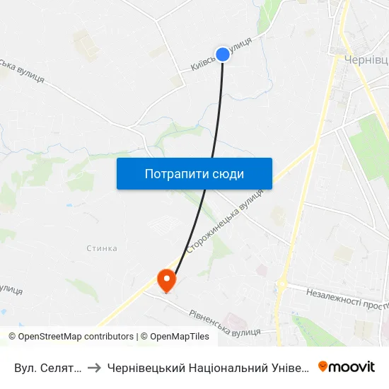 Вул. Селятинська to Чернівецький Національний Університет, Корпус №9 map