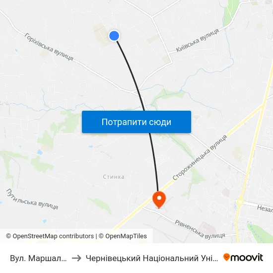 Вул. Маршала Рибалка to Чернівецький Національний Університет, Корпус №9 map