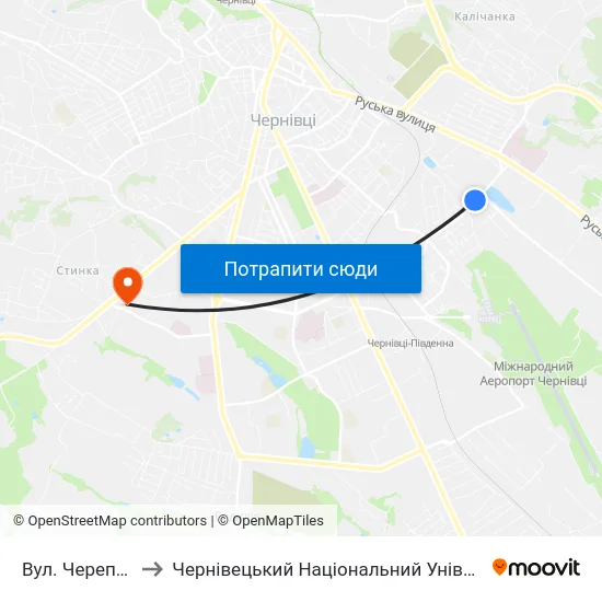 Вул. Череповецька to Чернівецький Національний Університет, Корпус №9 map