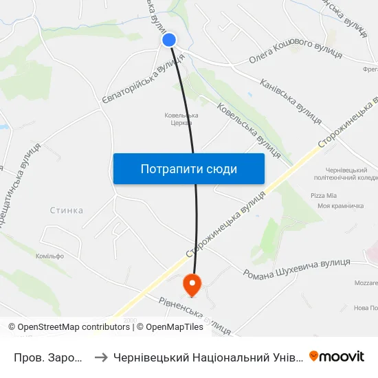 Пров. Зарожанський to Чернівецький Національний Університет, Корпус №9 map