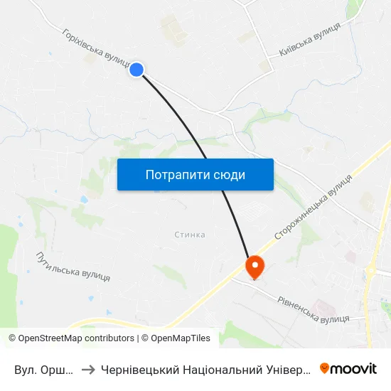 Вул. Оршівська to Чернівецький Національний Університет, Корпус №9 map