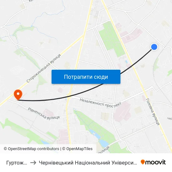 Гуртожиток to Чернівецький Національний Університет, Корпус №9 map