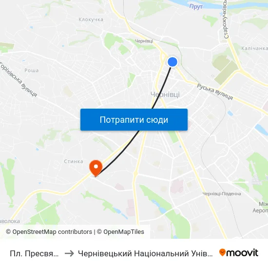 Пл. Пресвятої Марії to Чернівецький Національний Університет, Корпус №9 map