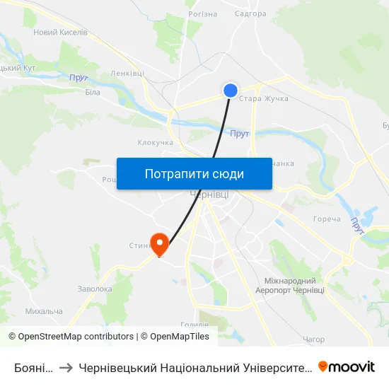 Боянівка to Чернівецький Національний Університет, Корпус №9 map