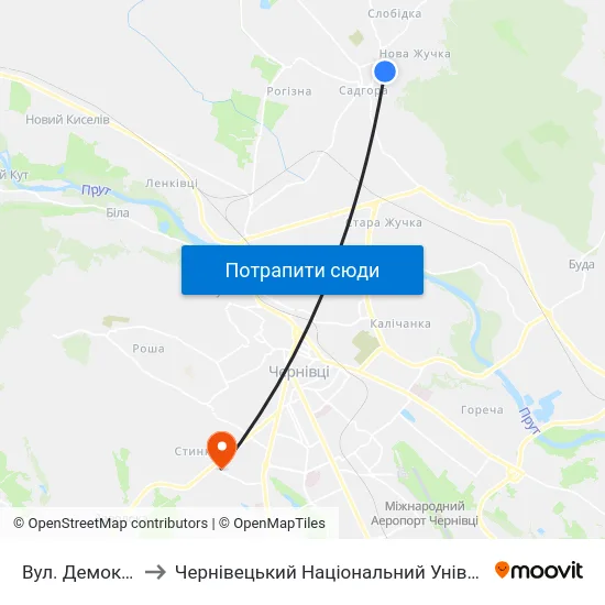 Вул. Демократична to Чернівецький Національний Університет, Корпус №9 map