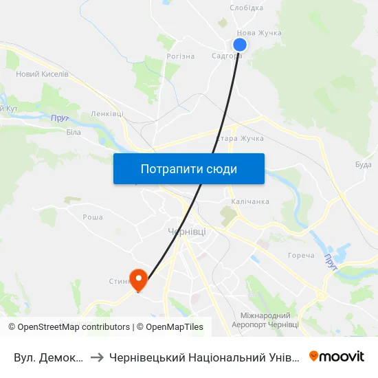 Вул. Демократична to Чернівецький Національний Університет, Корпус №9 map