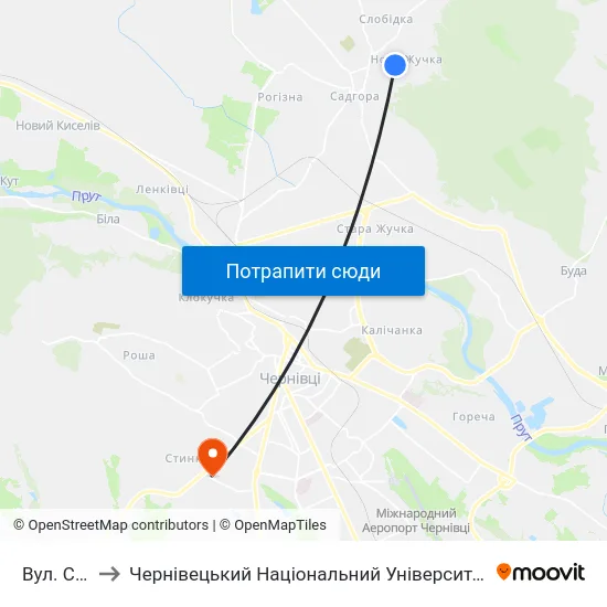 Вул. Сінна to Чернівецький Національний Університет, Корпус №9 map