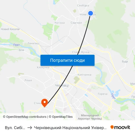 Вул. Сибірська to Чернівецький Національний Університет, Корпус №9 map