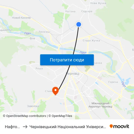 Нафтобаза to Чернівецький Національний Університет, Корпус №9 map